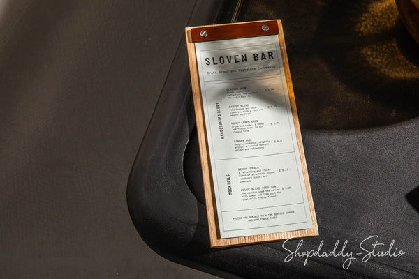 Elegant Lacquer Menu Holder With Leather Plank
