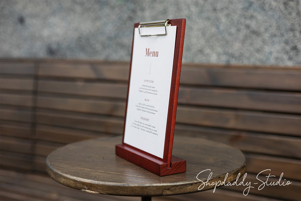 Elegant Mahogany Angled Wooden Table Stand with Metal Clip