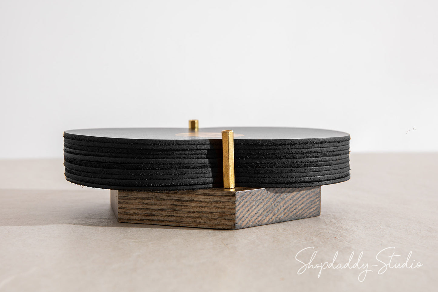 Elegant Two Glass Coaster Set on Wooden Holder for cafes