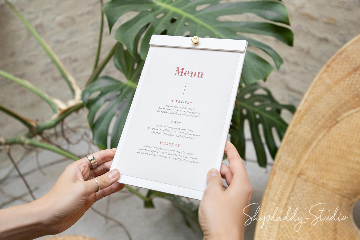 Elegant White Plywood Menu Board with Brass Screw