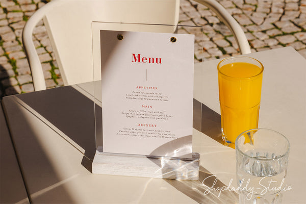 Elegant White Wooden/Acrylic Table Menu Stand