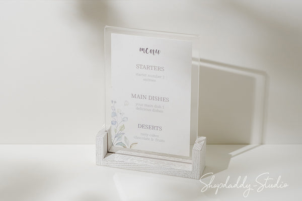 Elegant White Wooden/Acrylic Table Top Menu Stand