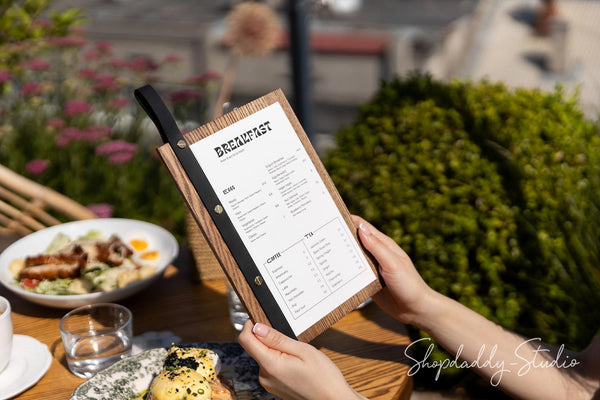 Elegant Wooden Menu Board With Leather Strap-Loop