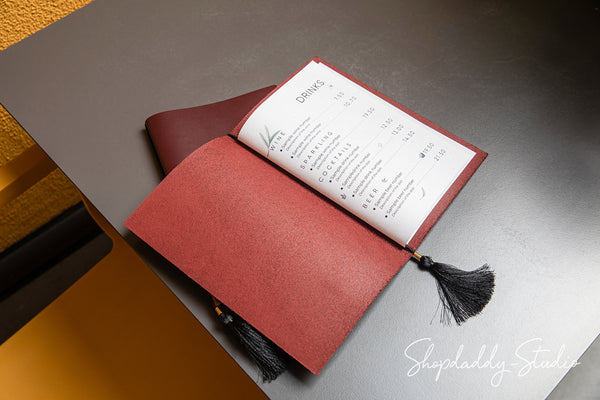 Purple Thick Leather Menu Cover with Tassel with your logo