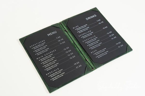 Green Double Leather Menu Case with Corners for pub