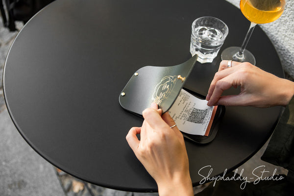 Green Leather / Ashwood Check Presenter for waiters