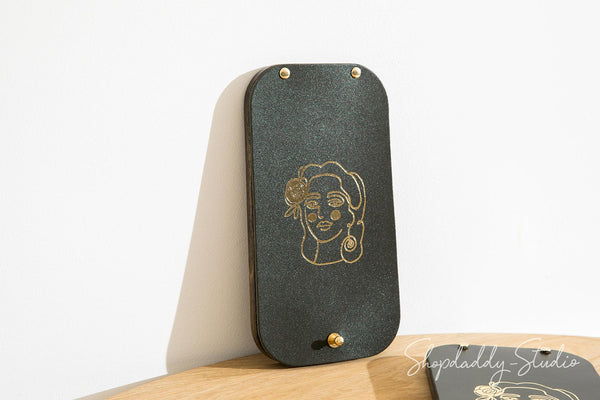 Green Leather / Ashwood Serving Pouch for waiters