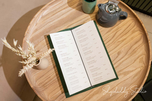 Green Leather Menu Cover with Elastic Band for restaurant
