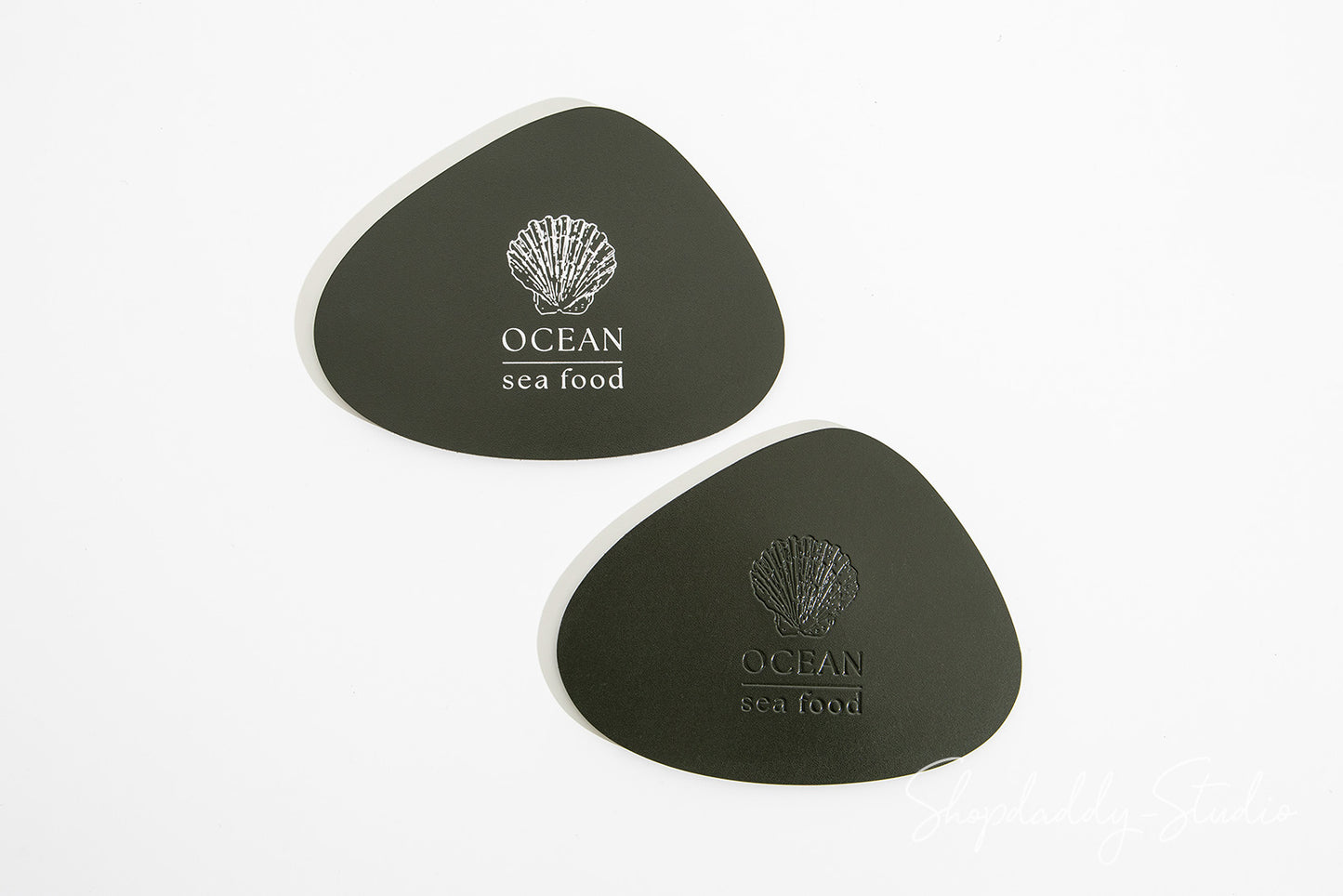 Green Leather Pebble Coasters Set (5 pcs) for Hotels