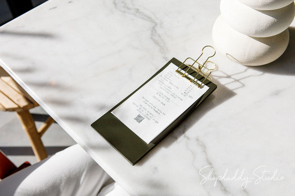 Green Leather Server Check Holder with Golden Binder