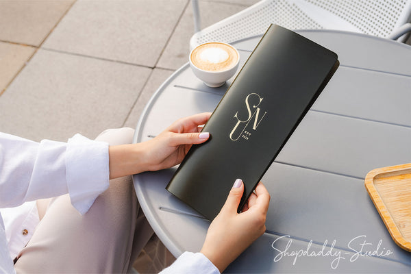Green Thick Leather Menu Cover with Brass Plank For Cafe