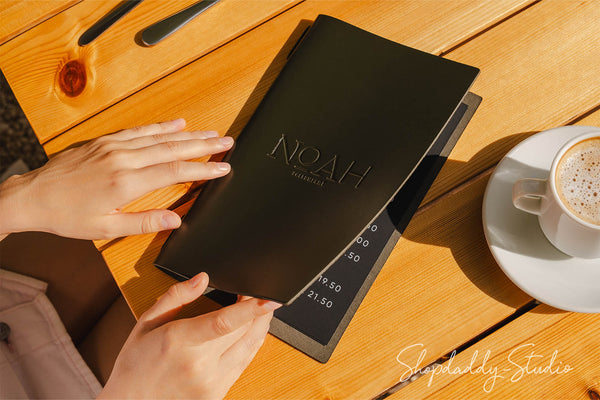 Green Thick Leather Menu Cover with Elastic Band for Drink