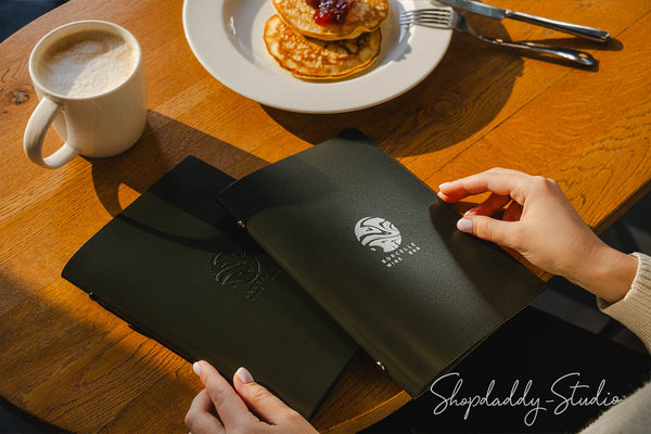 Green Thick Leather Menu Holder With Plastic Sleeves for restaurant
