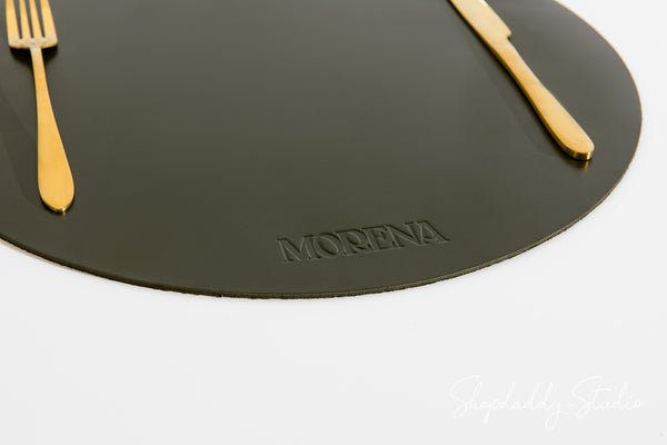 Green Thick Leather Round Placemat for bar