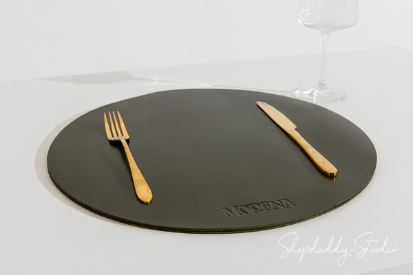 Green Thick Leather Round Placemat for restaurant