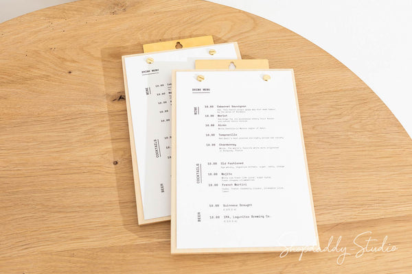 Hanging Wood Menu Holder With Metal Mount