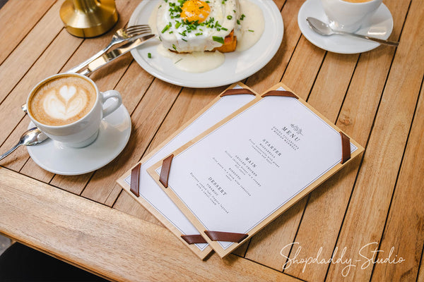 Lacquer Menu Holder with Leather Corners for cafe
