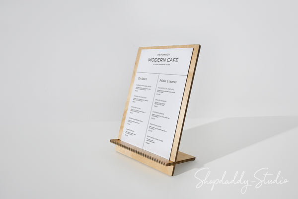 Lacquer Plywood Angled Table Tent for Coffee Shops