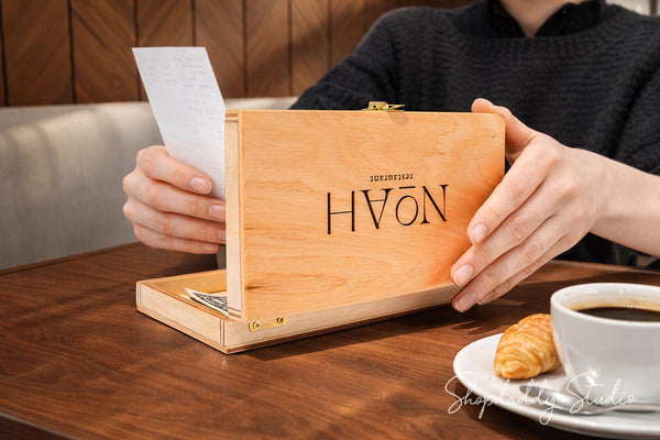 Lacquer Wooden Check Presenter Box for Cafes and Bars