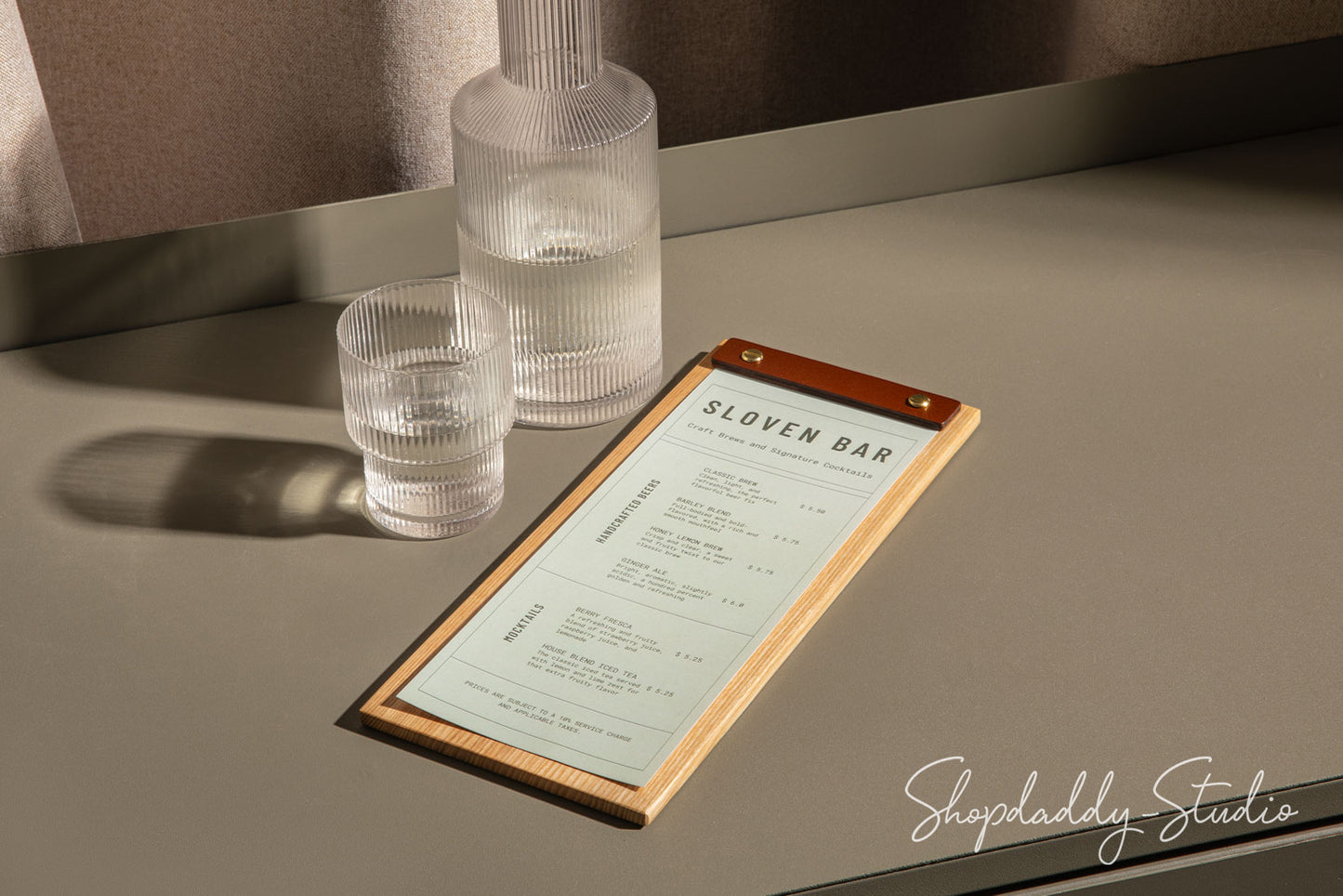 Lacquer Wooden Menu Holder With Leather Plank