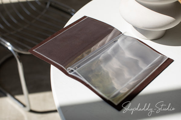 Personalized Dark Brown Thick Leather Menu Cover with Plastic Sleeves