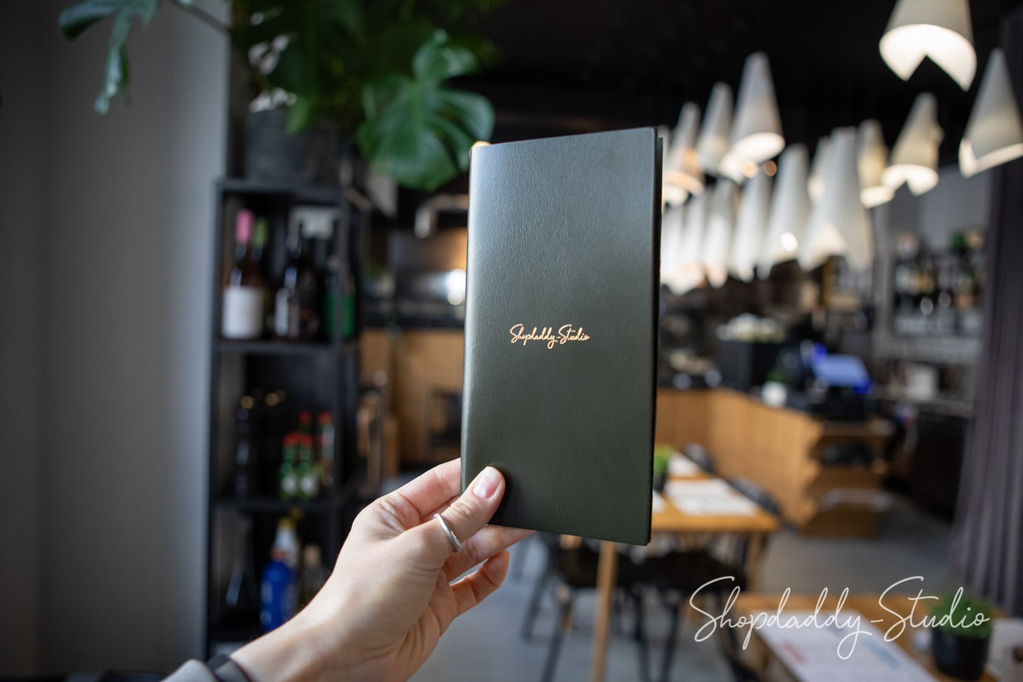 Green Italian Leather Bill Presenter with your logo