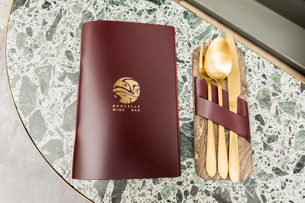 Leather binderview menu cover for restaurant