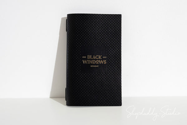 Luxury Black Leather Menu Cover with Perforated Pattern