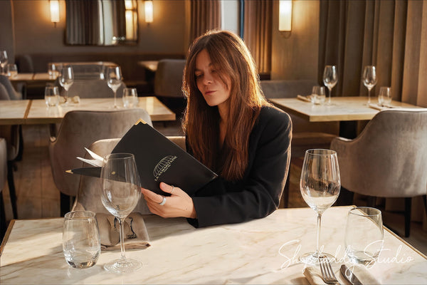 Luxury Black Thick Leather Menu Cover with Plastic Sleeves and Corners