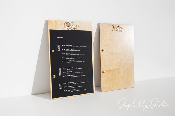 Matt Lacquer Plywood Menu Board with Engraved Logo for Cafes and Bars