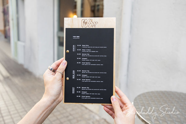 Matt Lacquer Plywood Menu Board with Engraved Logo for Restaurants