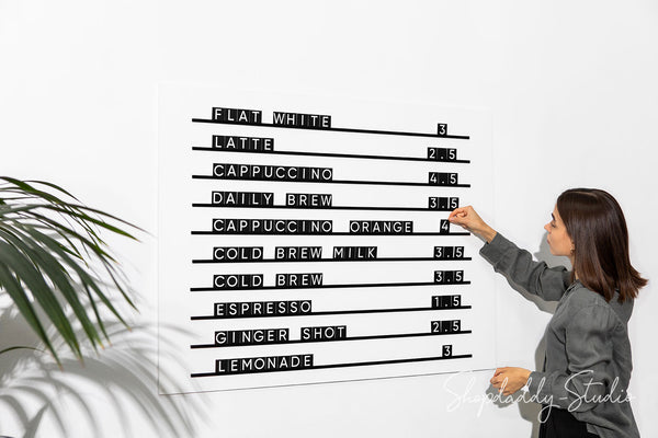 Metal Rail Menu Letter Board With Black PVC Letters For Bakery