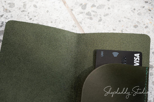 Minimalist Green Italian Leather Check Presenter custom with logo
