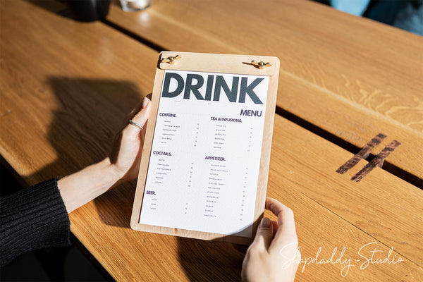 Minimalist wood menu holder for restaurant