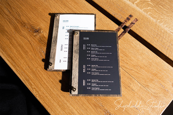 Minimalist wooden menu cover with Vertical Plank