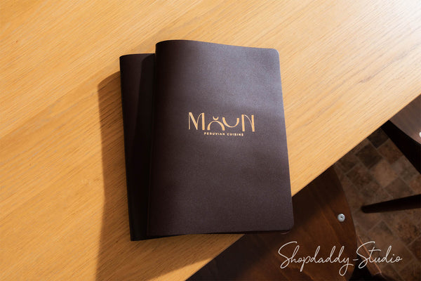 Dark Brown Thick Leather Menu Cover with Brass Plank