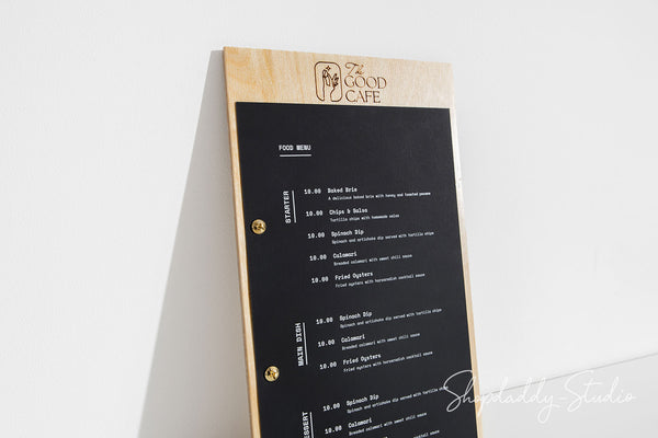 Modern Matt Lacquer Plywood Menu Board with Engraved Logo