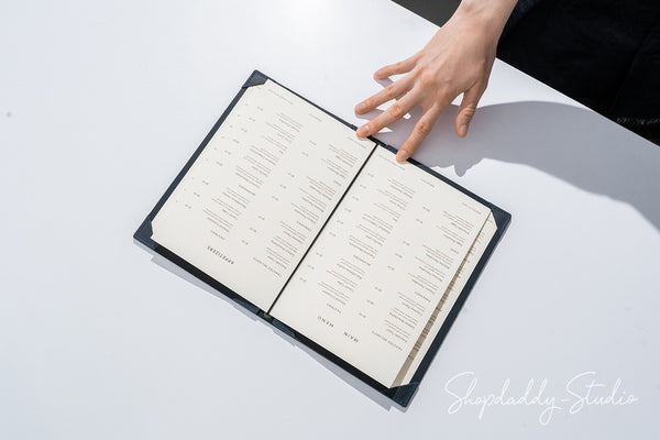 Navy Blue Double Leather Menu Cover with Corners for Hotels