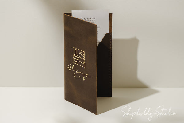 Olive Leather Check Presenter with Pen Loop for Cafe