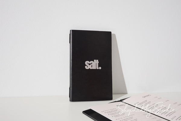 Personalized Black Double Thick Leather Menu Cover with Elastic Band