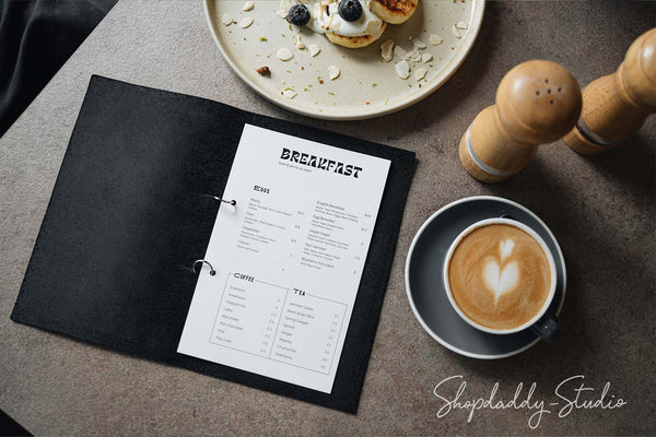 Personalized Black Leather Menu Cover with Steel Rings