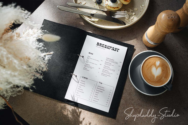 Personalized Black Leather Menu Folio with Steel Rings for cafe