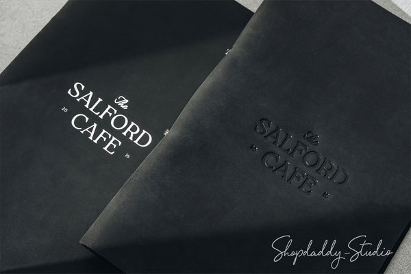 Personalized Black Leather Menu Folio with Steel Rings for restaurant