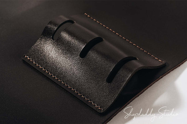 Personalized Dark Brown Leather Dining Placemats with Built-In Cutlery Holder for restaurant
