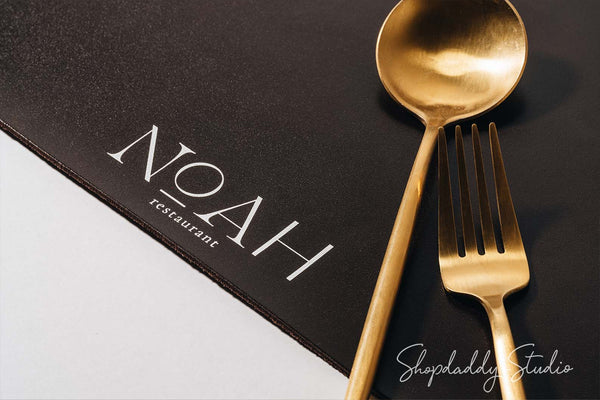Personalized Dark Brown Leather Dining Placemats with Built-In Spoon Fork and Knife Holder for restaurant