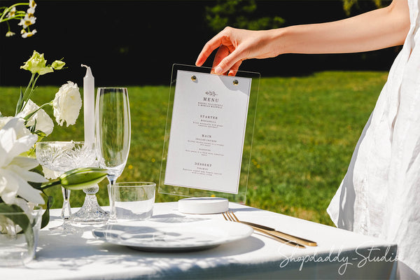 Plastic Table Tent With Wooden Stand for Wedding Drink Menu