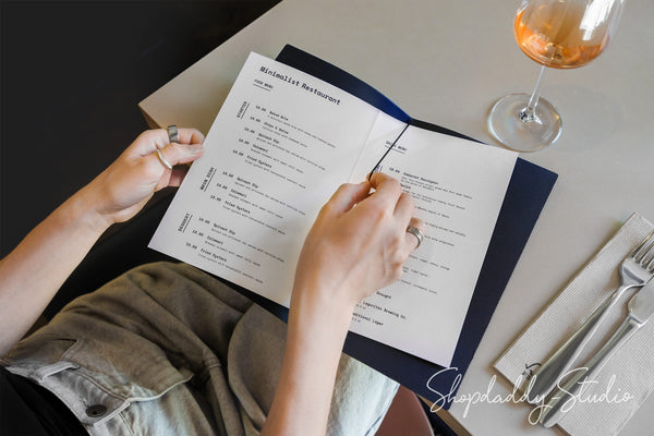 Premium Blue Recycled Leather Menu Cover with Elastic Band
