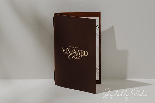 Premium Brown Leather Menu Cover with Elastic Band