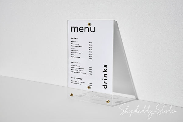 Premium Clear Acrylic Menu Holder with Brass Bolts