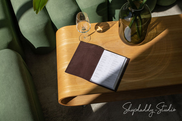 Dark Brown Leather Menu Cover with Plastic Sleeves